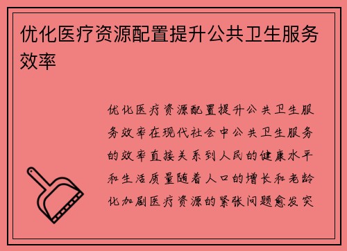 优化医疗资源配置提升公共卫生服务效率